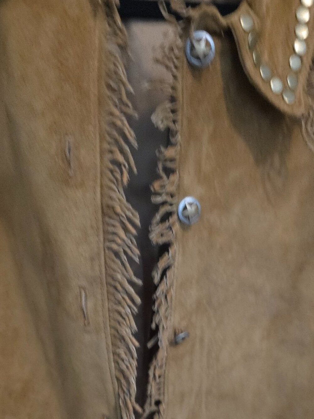 Double D Ranch Tan Brown Fringe & Studded Suede Leather Jacket - Woman's Size L - Picture 7 of 12